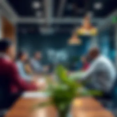 Dynamic Engagement at TVG Realtors A busy real estate office with agents discussing properties