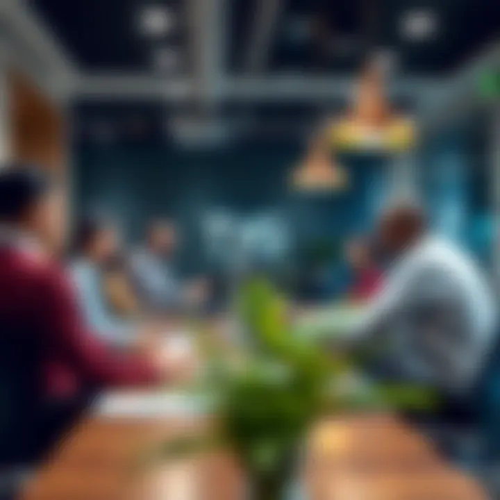 Dynamic Engagement at TVG Realtors A busy real estate office with agents discussing properties