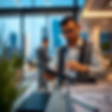 Investor Market Analysis in Real Estate Investor analyzing market data on a digital tablet.