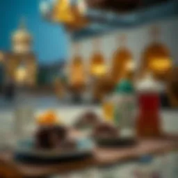 Traditional Iftar table setting with dates and water