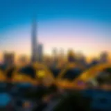 Dubai skyline adorned at sunset during Ramadan.