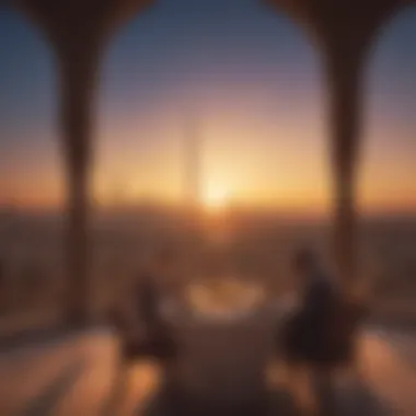 Iftar Moment at Sunset in Dubai A sunset view over the Dubai skyline, symbolizing the moment of Iftar.