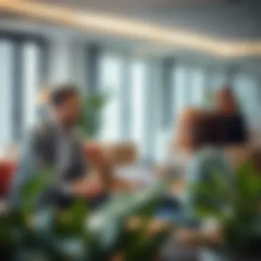 A professional discussing moving plans with clients in an office setting