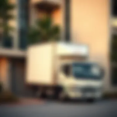 A removals truck parked outside a residential building in Dubai