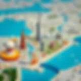 Explore Dubai's Key Attractions A detailed map of Dubai showcasing major tourist attractions.