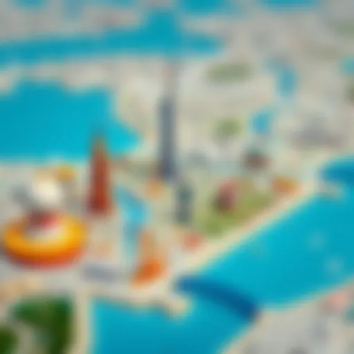 Explore Dubai's Key Attractions A detailed map of Dubai showcasing major tourist attractions.