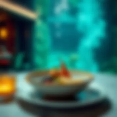 Culinary Masterpiece in Aquatic Ambiance A visually appealing dish presented in a unique underwater setting