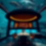 An elegant underwater dining space with panoramic views of marine life