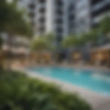 Community Amenities in Vida Downtown A vibrant community space in Vida Downtown with lush greenery and amenities.