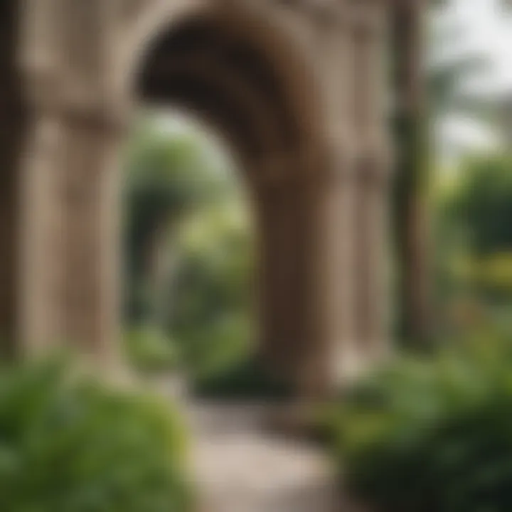 Close-up of innovative architectural features in the garden